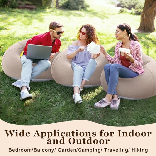 Realspring Inflatable Bean Bag Chairs Outdoor Blow up Camping Chairs Inflatable Lazy Sofa Folding Portable Bean Bag Loungers Couch for Movie Night(Coffee,4 Pcs) - color: Coffee