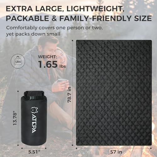 ATEPA Wearable Sleeping Bag, Recycled Water-Resistant Camping Blanket Poncho, Ultralight Packable Stadium Blanket for Outdoor - color: Aero Camping Blanket Black