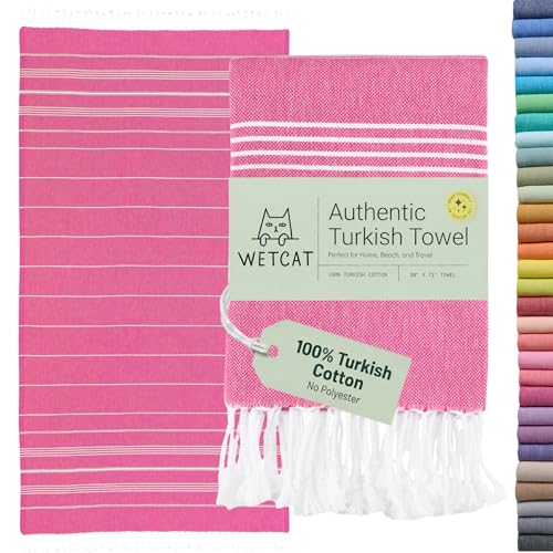 WETCAT Turkish Beach Towel Oversized (38"x71") 100% Turkish Cotton, Made in Turkey - Sand Free, Extra Large, Ultra Soft, Quick Drying, Compact & Lightweight for Travel - Fuchsia - color: Fuchsia, size: Beach Towel (38" x 71")
