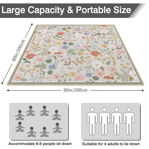 Picnic Blankets Waterproof Foldable Extra Large, 80"x 80" Outdoor Beach Blanket Sandproof, 3-Layer Lightweight Handy Mat Tote Picnic Camping Rugs for Outside Your Rv - color: Flower2, size: 6'8" x 6'8" (Rectangular)