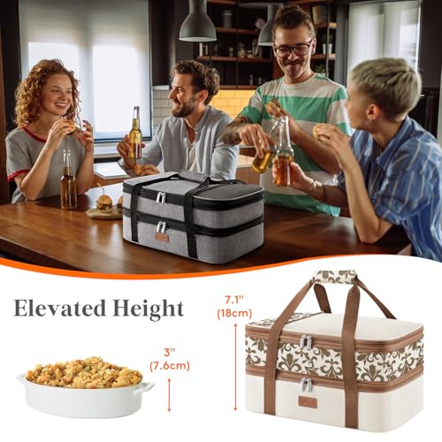 Lifewit Insulated Double Decker Casserole Carrier, Expandable Lasagna Lugger Tote Bag for Hot or Cold Food, Fits 9" x 13" Baking Dish for Potluck Parties, Picnic and Cookouts, Cream-Flowers - color: Cream-flowers