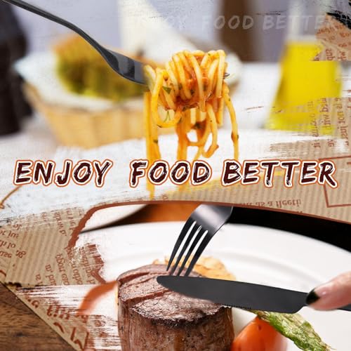 Nuenen 50 Pieces Stainless Steel Forks Silverware Set Dinner Forks and Knives Flatware Tableware Cutlery Set for Kitchen Restaurant(7.1 x 1 Inch, 8.4 x 0.7 Inch,Black) - color: Black, size: 7.1 X 1 Inch, 8.4 X 0.7 Inch