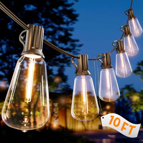 10FT Outdoor String Lights - LED Waterproof Patio Lights with Shatterproof ST38 Edison Plastic Bulb, Connectable Hanging Lighting for Outside Indoor Backyard Yard Gazebo Porch Party Decor - SOLROS - style: Vintage Bulb-Plug in Only