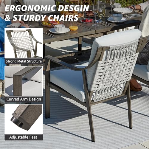 NATURAL EXPRESSIONS 7 Piece Patio Dining Table Outdoor Furniture Set for 6, 4Pcs Fixed and 2Pcs Swivel Patio Dining Chairs with Olefin Cushions, 65”Large Dining Table with Umbrella Hole - size: 7pcs Dining Sets