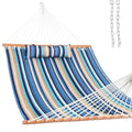 Lazy Daze Hammocks 12 FT Quilted Fabric Double Hammock with Spreader Bars and Detachable Pillow, 450lbs Weight Capacity - color: Beach Stripes
