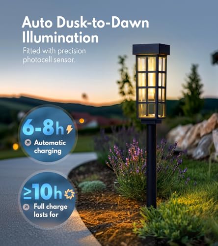PASAMIC Solar Pathway Lights Outdoor, 24 Inch Tall Solar Landscape Lights, IP65 Waterproof Outdoor Lights, Warm White LED Solar Garden Lights for Yard Patio Lawn Driveway Walkway Path Lighting - color: Black（Glass）