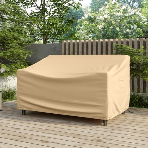 Tangkula Patio Loveseat Cover, 2-Seater Waterproof Outdoor Deep Sofa Cover with Padded Handle & Click-Close Straps, Patio Furniture Cover with Air Vent, Heavy Duty PU Couch Cover, 60"W x 43"H x 30"H - size: 60" W X 43" D X 30" H