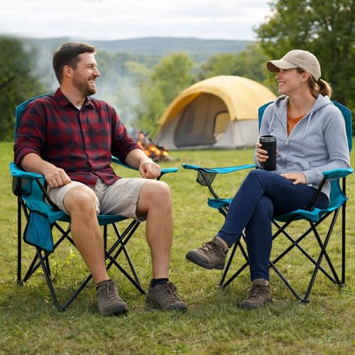 Folding Camping Chair with Cup Holder & Side Storage Bag 300lbs Capacity Lightweight High Back Portable for Beach, Picnic, Sport, Blue - color: Blue, size: 1 Pack