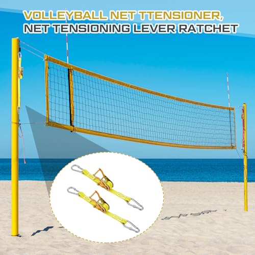 MiniInflat 2 Pcs Volleyball Net Tensioning Ratchet Strap, Heavy Duty Net Tensioning Lever Ratchet, Volleyball Poles Rope Tightener for Indoor & Outdoor Use - color: Yellow
