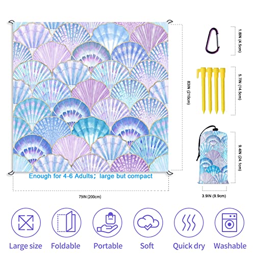 Sandproof Waterproof Beach Mat, 79" x 83", Ocean Blue, 100% Polyester, Fits 4-6 Persons, Portable Camping Blanket for Travel, Camping, Hiking, Picnic - color: Purple Shell