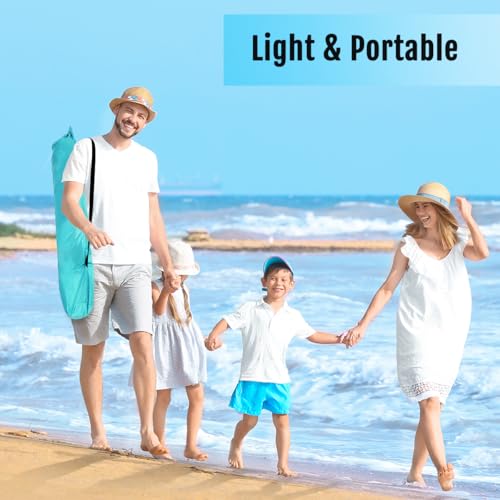 WhiteFang Deluxe Pop Up Beach Tent Sun Shade Shelter for 3-4/5-6 Person, UV Protection, Extendable Floor with 3 Ventilating Windows Plus Carrying Bag, Stakes, and Guy Lines - color: Mint Beige, size: X-Large