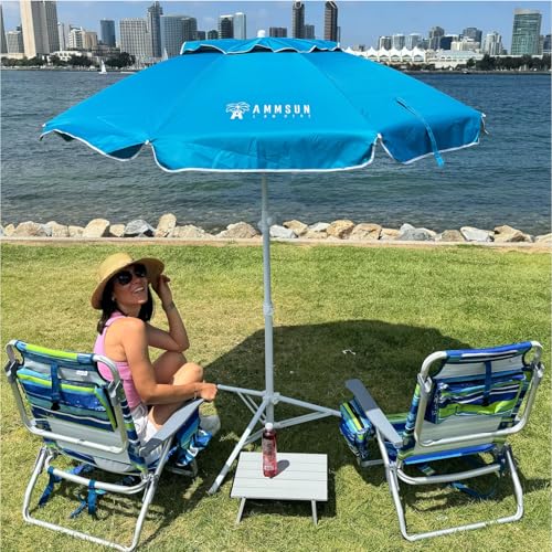 AMMSUN Shade Umbrella, Premium Portable Umbrella with Stand, 6.5ft Lightweight Free Standing Canopy for Sporting Games, Adjustable Instant Sun Protection and Easy to Carry, Light Blue - color: Light Blue