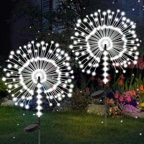 2 Pack 250LED Solar Garden Lights Outdoor, Dual Lighting Modes Firework Lights Solar Powered, Waterproof Twinkle Fairy Light Outside for Yard Patio Pathway Christmas Party Decorative(Cool White) - color: Cool White 02