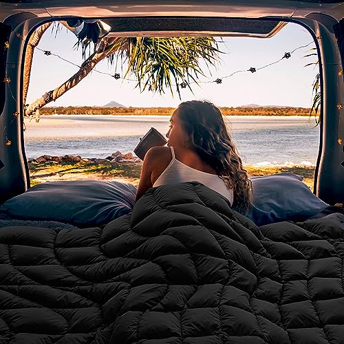 Camping Blanket, Puffy Blanket Lightweight Windproof Water Resistant for Outdoors,Hiking, Backpacking,Beach,Car,Picnic,Stadium - color: Black, size: 52"x75"
