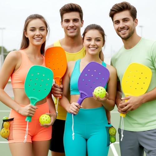 Arrowbash 60 Pcs Plastic 15.2 x 7.5 Inches Paddleball Racket Set with Balls, Ball Keychain, Cooling Towels&Carry Bag, Bulk Sports Equipment for Teams, Parties & Physical Education Classes