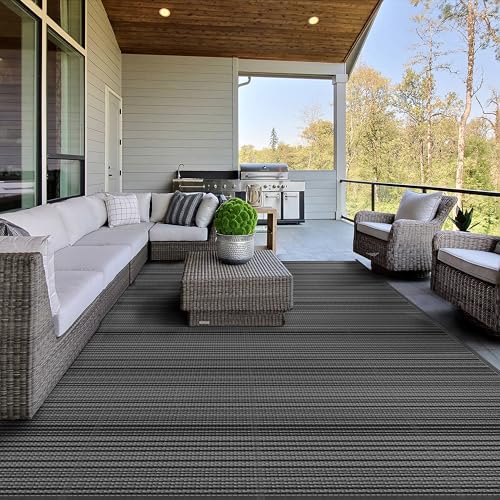 GENIMO Outdoor Rug 5x8 ft Waterproof, Reversible Plastic Straw Patio Rug for RV Camping Mat, Deck, Backyard Balcony Mat - Lightweight & Easy to Clean, BlackGray - color: Blackgray, size: 5' x 8' (Rectangular)