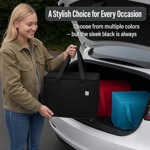 musbus 4-Pack insulated trunk organizer car cooler bag Food Insulated Grocery shopping bags, Black, reusable,zipper,foldable,tote,cold,for adult,for foodland, - color: Black, size: X-Large（16W x 12.5H x 9D）