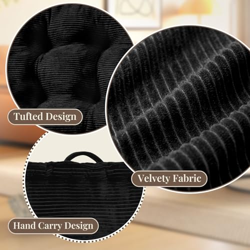 Wellsin Square Floor Pillows for Adults Kids - Meditation Floor Pillow Seating Cushion - Tufted Floor Cushion with Shredded Foam & Velvet Cover, 1 Pack, 20x20 Inch, Black - color: Black, size: 1 Pack (20"x20")