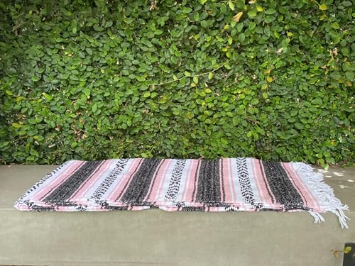 Del Mex Classic Mexican Blanket, Large Authentic Woven Falsa Throw (70"x50"), Artisan Southwest Décor for Beach, Yoga, Outdoors (Pink) - color: Pink