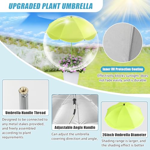 Axcoix 2 Pack Upgraded Plant Umbrellas for Outdoor Plants, 26" Larger Garden Plant Umbrella Shade with Adjustable Angle, 43.4" Higher Sun Shade for Plants, Potted Plant, Garden Beds (Green, Orange) - color: 2 Pack-1Green 1Orange