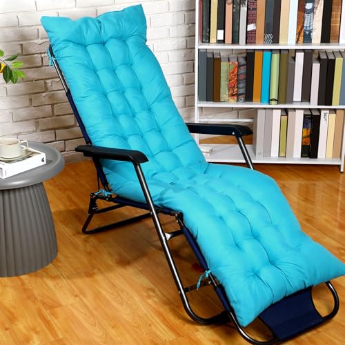 67 x 19 Inch Chaise Lounge Cushions Soft Lounge Chair Cushion Gravity Chair Cushion Sofa Lawn Furniture Cushion Pad with 6 Tie for Outdoor Indoor Patio Home Without Headrest (Lake Blue,2 Pcs) - color: Lake Blue