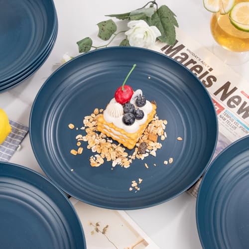 Supernal Dark Blue Wheat Straw Plates - 16pcs Dinner Set, Reusable, Unbreakable, Dishwasher & Microwave Safe for Camping, Picnic - color: Dark Blue