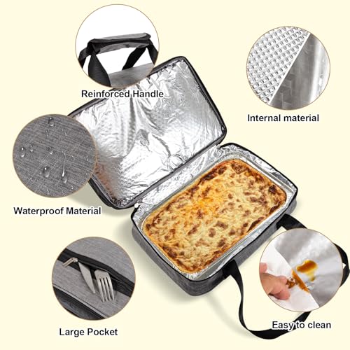Insulated Casserole Carriers for Hot or Cold Food,Double Decker Casserole Dish Bag Carrying Case,Expandable Food Carrier Warmer Container Bag For Travel Picnic Cookouts.Fits 9"x13" Baking Dish - color: Gray