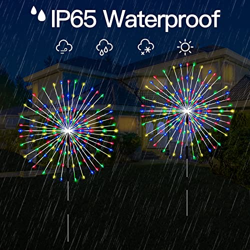 Outdoor Solar Garden Lights,Firework Lights 4 Pack Waterproof Decorative Pathway Lights,120Led Firefly Lights Solar Outdoor Decor for Courtyard Garden Party Yard Decorations Outdoor,Colorful - color: Multicolor