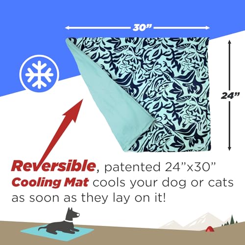 Coleman Medium Navy Botanical Pattern Reversible Cooling Mat – 24” x 30” - color: Navy