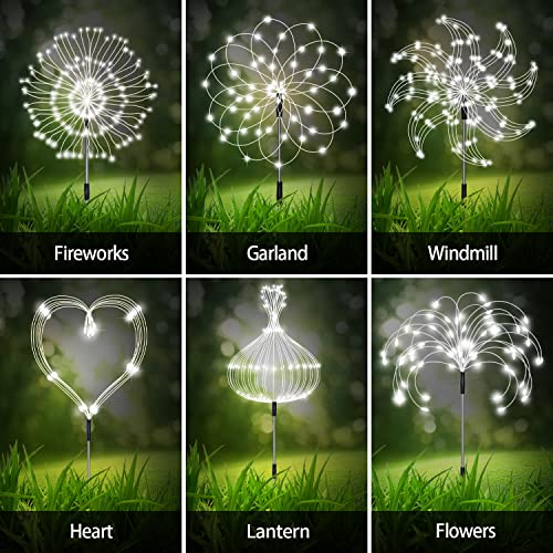 Maleyt 8 Pack Outdoor Solar Garden Lights, Firework Lights Solar Powered 8 Modes, Solar Landscape Lamp Outside Decor with Remote Control,120 LED Waterproof DIY String Lights - color: White