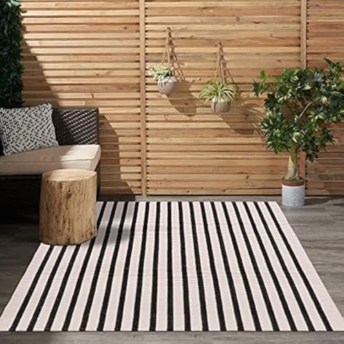 LEEVAN Black and White Striped Area Rug 3x5 ft Outdoor Patio Rugs Woven Washable Farmhouse Floor Carpet Front Porch Doormat for Bedroom/Courtyard/Laundry Room/Living Room - color: Black and White, size: 3' x 5' (Rectangular)