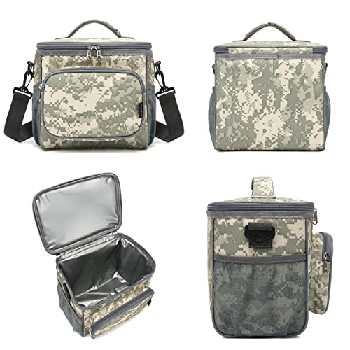 FlowFly Insulated Reusable Lunch Bag Adult Large Lunch Box for Women and Men with Adjustable Shoulder Strap,Front Zipper Pocket and Dual Large Mesh Side Pockets,DigitalCamo - color: DigitalCamo