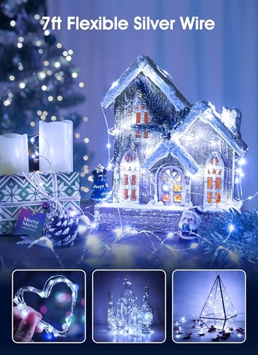 Brightown 12 Pack Led Fairy Lights Battery Operated String Lights Waterproof Silver Wire 7 Feet 20 Led Firefly Starry Moon Lights for DIY Wedding Party Bedroom Patio Christmas (12 Pack, White) - color: White, size: 12 Pack