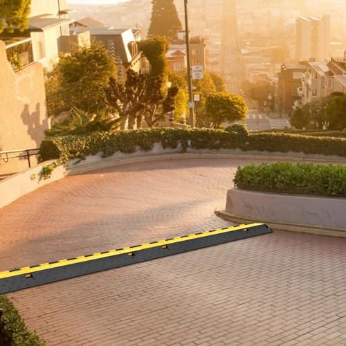 VEVOR 4 Pack Rubber Cable Protector Ramp 2 Channel Heavy Duty 66,000LB Load Capacity Cable Wire Cord Cover Ramp Speed Bump Driveway Hose Cable Ramp Protective Cover - style: 4 Pcs