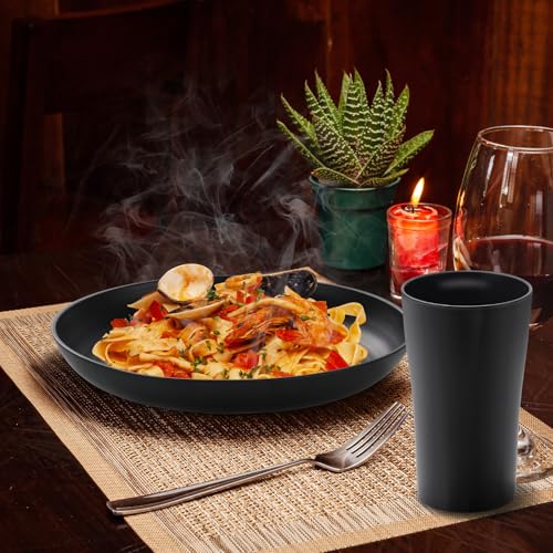 32-Piece Kitchen Plastic Wheat Straw Dinnerware Sets, Service for 8, Unbreakable Modern Dish Set - Dinner Plate/Dessert Plates/Cereal Bowl/Cup, for Apartment Essentials, Outdoor Camping,Black - color: Black, size: 32 Piece Wheat Straw Dinnerware Sets