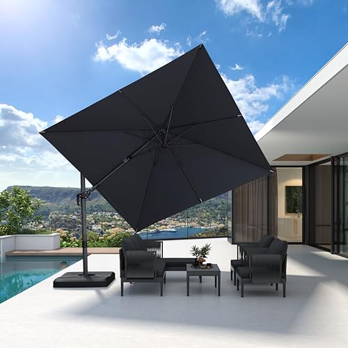 PURPLE LEAF 9.8' X 9.8' Left-right Tilting Patio Umbrella Outdoor Cantilever Swivel Square Umbrella Aluminum Offset Umbrella with 360-degree Rotation for Garden Deck Pool Patio Grey - color: Grey, size: 10' X 10', style: Left-right Tilt