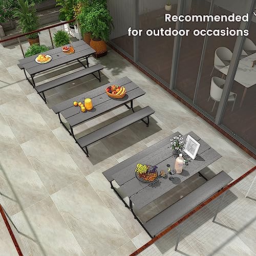 Giantex 6 FT Outdoor Picnic Table Bench Set for 6-8 People, 2400 LBS Capacity Patio Dining Table & 2 Benches with Metal Frame & HDPE, Balcony Conversation Set for Poolside Deck Garden (Gray) - color: Grey