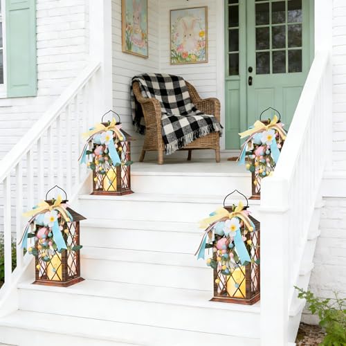 Easter Solar Lanterns Outdoor Waterproof, Hanging Spring and Easter Lantern with Flickering LED Candle, 13'' Bronze Outside Solar Powered Decorative Lantern for Patio Porch Garden Yard Pathway, 1 Pack - size: Easter 1 Pack