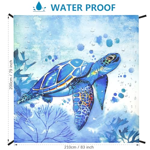 HIHOHO Beach Blanket Waterproof Sandproof Beach Mat for 1-8 Adults Quick Drying Durable Outdoor Picnic Mat for Beach Festival Travel Camping Hiking (BL-Seaturtle, 79"×83"(4 Person)) - color: Bl-seaturtle, size: 6'11" x 6'7"