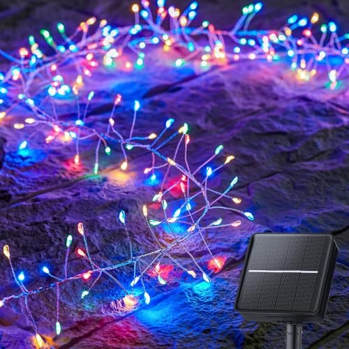 Brightown Solar Lights for Outside, 10Ft 120 LED Solar String Lights Outdoor Waterproof, 8 Modes Firecracker Balcony Light for Tree Patio Christmas Party Wedding Decor, Multicolor - color: Multicolor, size: 9.8Ft