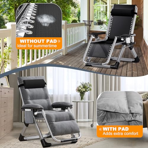 LILYPELLE Comfy Folding Chair, Folding Lounge Chair for Bedroom and Living Room, Reclining Patio Chairs with Removable Cushion for Indoor Outdoor - color: Gray Noble
