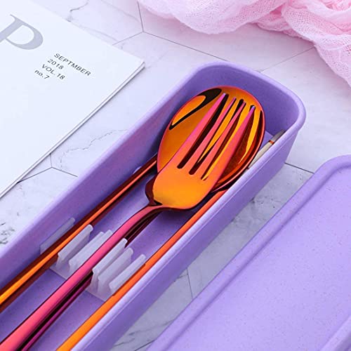 3 PCS Outdoor Flatware Set Fork Spoon Chopsticks/Travel Flatware Set with a Case, Red - color: Red