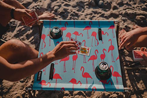 Neso Beach Table - Lightweight, Portable and Foldable Table for Beach, Camping and Outdoor Adventures - Stable Surface - with Cup Holder for Drinks and Phone Pockets - Flamingos - color: Flamingos