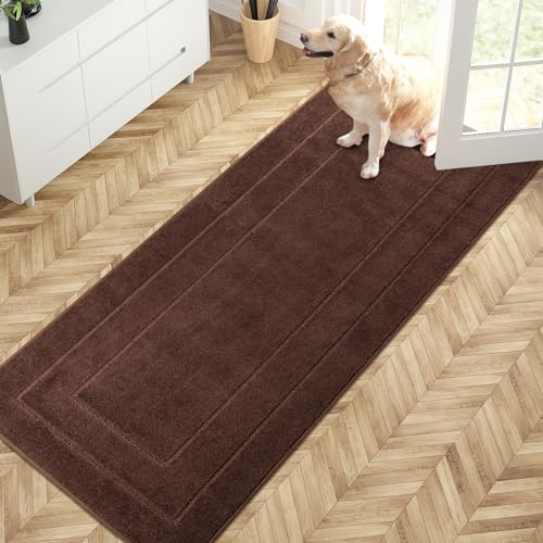 PURRUGS Dirt Trapping Door Mat 32" x 70", Non-Slip/Skid Machine Washable Entryway Rug, Dog Doormat, Super Absorbent Welcome Mat for Muddy Wet Shoes and Paws, Brown - color: Brown, size: 32" X 70"