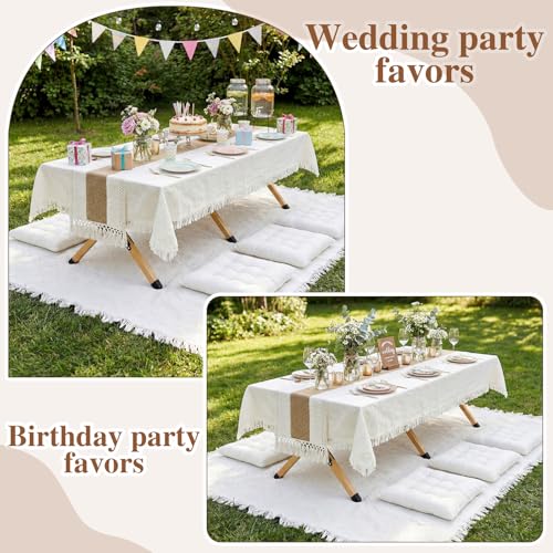 Novabright 10 Pcs Picnic Kit Folding Picnic Table 59'' x 20.5'' Large Outdoor Boho Blanket 91'' x 71'' Beige Table Runner 6 Floor Pillows Cushions Woven Cotton Oversize Washable for Camp Wedding