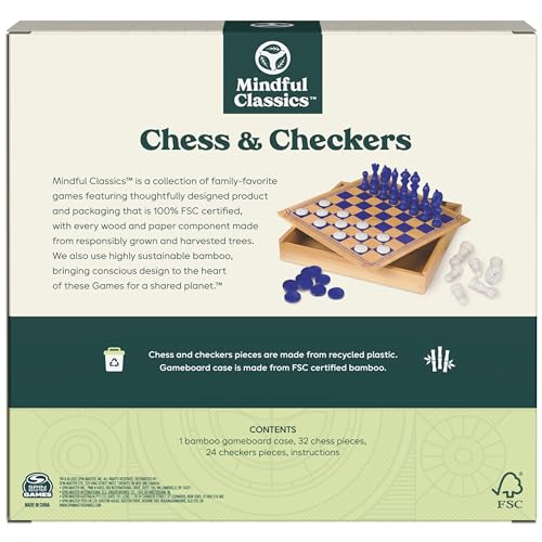 Mindful Classics, Chess Checkers Board Game Set with Bamboo Wooden Box Family Board Games Eco-Friendly Gift, for Adults and Kids Ages 8 and up - color: Chess & Checkers