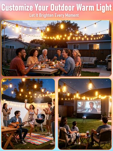 150FT LED Outdoor String Lights With 45 Edison Shatterproof IP65 Waterproof Bulbs, 2700K Dimmable Commercial Grade Patio Lighting, Heavy Duty Outside Hanging for Garden Porch Deck Decor - size: 150FT