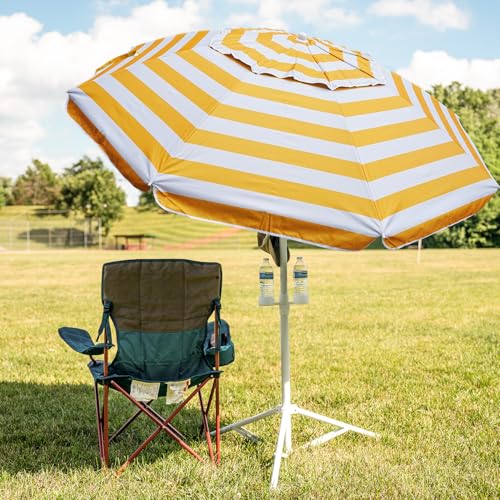 AMMSUN Shade Umbrella, Premium Portable Umbrella with Stand, 6.5ft Lightweight Free Standing Canopy for Sporting Games, Adjustable Instant Sun Protection and Easy to Carry, Stripe Yellow - color: Stripe Yellow