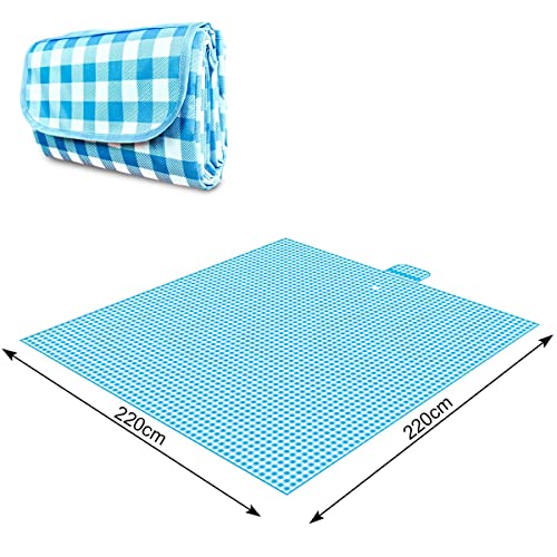 ZHUYNXIR Extra Large Picnic Blanket, 87x87 inch Waterproof Picnic Blanket, Gingham Picnic Mat for Beach, Camping Grass Picnic Blankets. - color: Blue