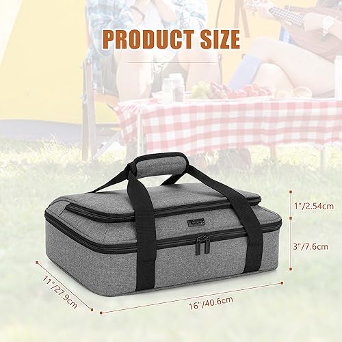 Trunab Casserole Carrier for Hot or Cold Food Insulated Casserole Dish Carrier Thermal Tote Bag for Picnic, Fits 9"×13" Baking Dish, Grey (Light Grey, 16×11×4 inches)